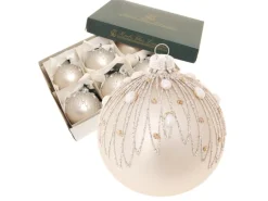 Krebs Glas Lauscha Weihnachtsbaumkugel Creme 6er-Set 8cm
