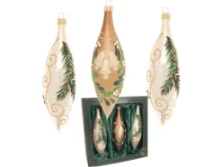 Krebs Glas Lauscha Weihnachtsornamente Olivenform Wald 3-tlg. 15cm