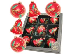 Krebs Glas Lauscha Weihnachtskugeln und Glocken Ilex 9-tlg. 8cm