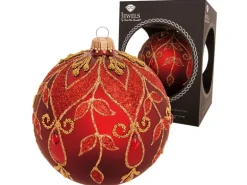 Krebs Glas Lauscha Weihnachtskugel Strassdesign Blätter Rot 10cm