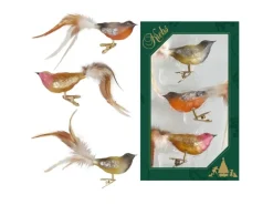 Krebs Glas Lauscha Weihnachtsornamente Vögel Waldvögel 3-tlg. 7cm
