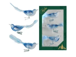 Krebs Glas Lauscha Weihnachtsornamente Vögel Blau 3er-Set 7cm
