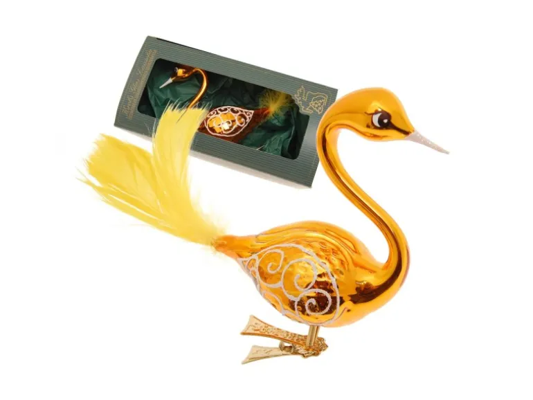 Krebs Glas Lauscha Weihnachtsornament Gold Schwan 1-tlg. 5cm