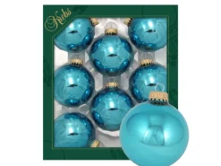 Krebs Glas Lauscha Weihnachtskugeln Türkis Glanz Uni 8er-Set 7cm