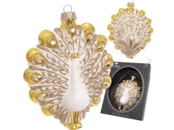 Krebs Glas Lauscha Weihnachtsornament Pfau Edelweiß und Gold 1-tlg. 6cm