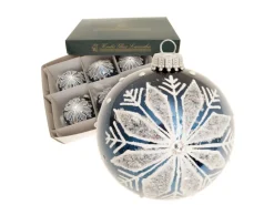 Krebs Glas Lauscha Weihnachtskugeln Blau Schneeflocke 6er-Set 8cm