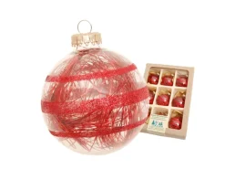 Krebs Glas Lauscha Weihnachtskugeln Glitterstreifen mit Tinsel Rot 7cm