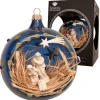 Krebs Glas Lauscha Weihnachtskugel Krippenszene Blau 10cm