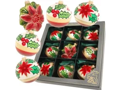 Krebs Glas Lauscha Weihnachtsbaumkugeln mit Ilex 9-tlg. 8cm