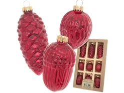 Krebs Glas Lauscha Weihnachtsornamente Zapfen und Nüsse Effektrot 9-tlg. 5cm