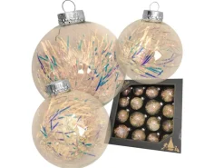 Krebs Glas Lauscha Weihnachtskugeln Kugelsortiment Lametta Goldfarbig 8cm