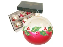 Krebs Glas Lauscha Weihnachtsbaumkugel Ilex 6er-Set 8cm