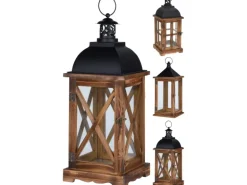 Laterne 41 cm Holz mit Metall 3fach-sortiert