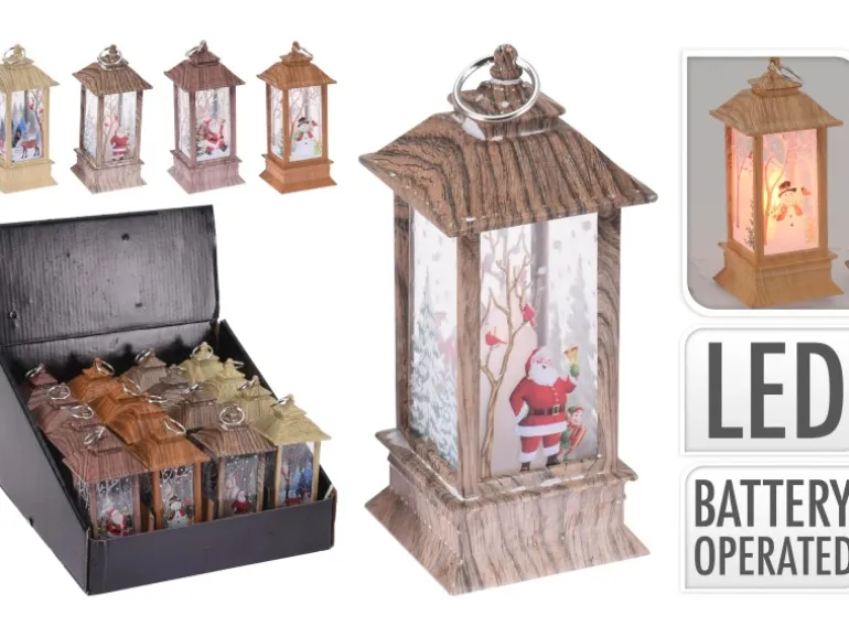 Laterne Weihnachtsmotiv mit LED-Beleuchtung 13 cm 4-fach sortiert