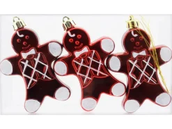 Lebkuchenfiguren 3er-Pack aus Kunststoff 10 cm Rot/Weiß