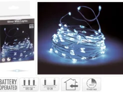LED Lichterkette 100 kaltweiße LEDs Silberdraht mit Funkeleffekt innen