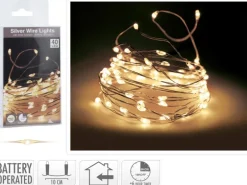 LED Lichterkette 40 warmweiße LEDs Silberdraht innen batteriebetrieb