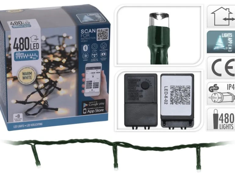 LED Lichterkette 480 warmweiße LEDs innovative App-Steuerung innen und außen