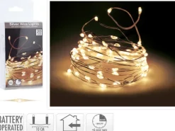 LED Lichterkette 20 warmweiße LEDs Silberdraht innen batteriebetrieb