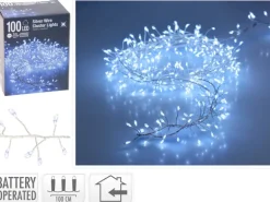 LED Lichterkette Cluster 100 kaltweiße LEDs Silberdraht innen