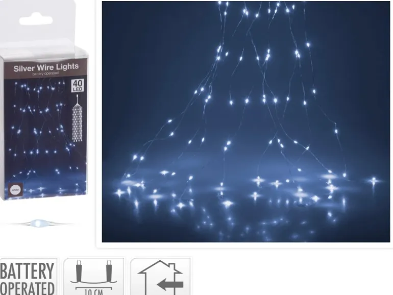 LED Lichterkette Schweif 40 kaltweiße LEDs Silberdraht innen