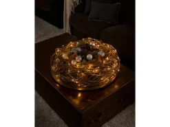 LED Lichterkette Tropfen 100 bernsteinfarbene LEDs Draht Silberfarben innen