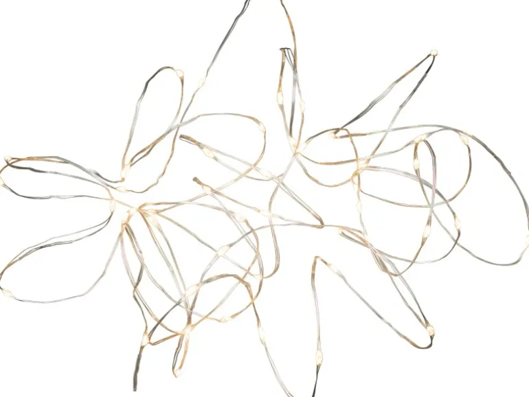 LED Lichterkette Tropfen 50 bernsteinfarbene LEDs Draht Silberfarben innen