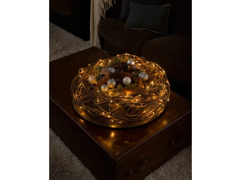 LED Lichterkette Tropfen 50 bernsteinfarbene LEDs Draht Silberfarben innen