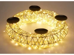 LED-Adventskranz Eisen 38 cm x 10 cm Gold