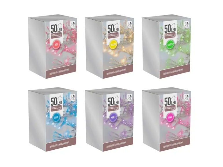 LED-Lichterkette 50 LEDs mit Timer Transparentes Kabel Bunt 6-fach Sortiert