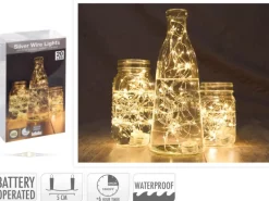 LED-Lichterkette 20 warmweiße LEDs Silberdraht wasserdicht batteriebetrieb
