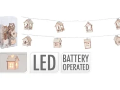LED-Lichterkette mit Holzhäuschen warmweiße LED innen 2fach-sortiert