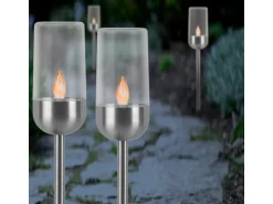 LED-Solarspieß Kerze Edelstahl 3 Stück