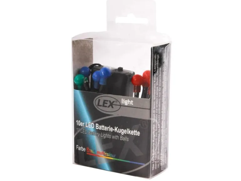 Lex 10er LED Batterie Kugelkette Lichterkette Bunt Kugeln Batterie Beleuchtung