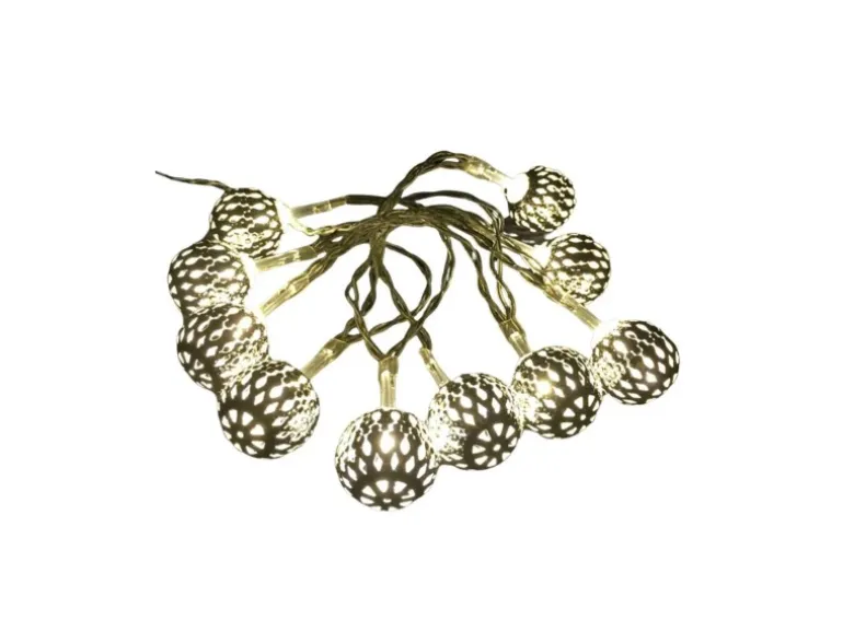 Lex 10er LED Kugel Lichterkette Batteriekette Weihnachten Beleuchtung Deko Silber
