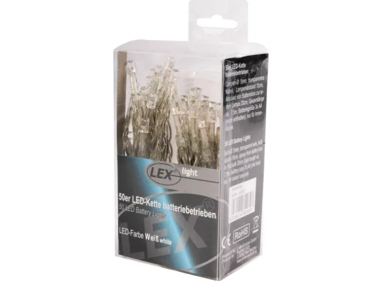 Lex 50er LED Lichterkette Batteriekette Weihnachten Beleuchtung Weiß Deko
