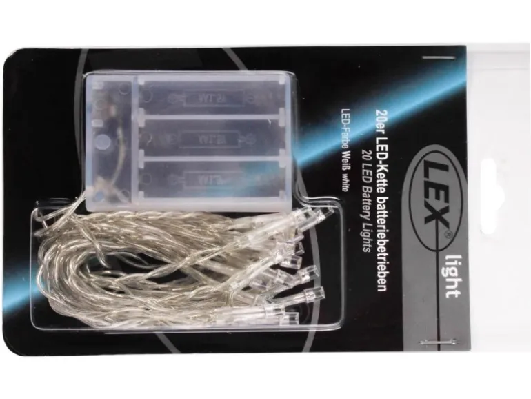 Lex 20er LED Lichterkette Batteriekette Weihnachten Beleuchtung Weiß Deko