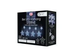 Lex 8er LED Vorhang Lichterkette Lichternetz Deko Batterie Sterne Kaltweiß Saugnäpfe