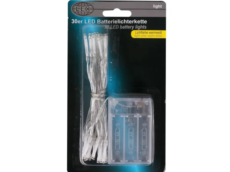 Lex 30er Lichterkette LED Batteriebtrieben Dekolicht Weihnachtslichterkette Warmweiß