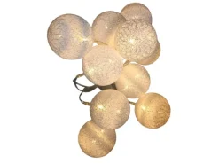 Lex 10er Raffia Kugel-Lichterkette Warmweiß Batteriebetrieben Kugeln Dekolichterkette