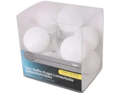 Lex 10er Raffia Kugel-Lichterkette Warmweiß Batteriebetrieben Kugeln Dekolichterkette