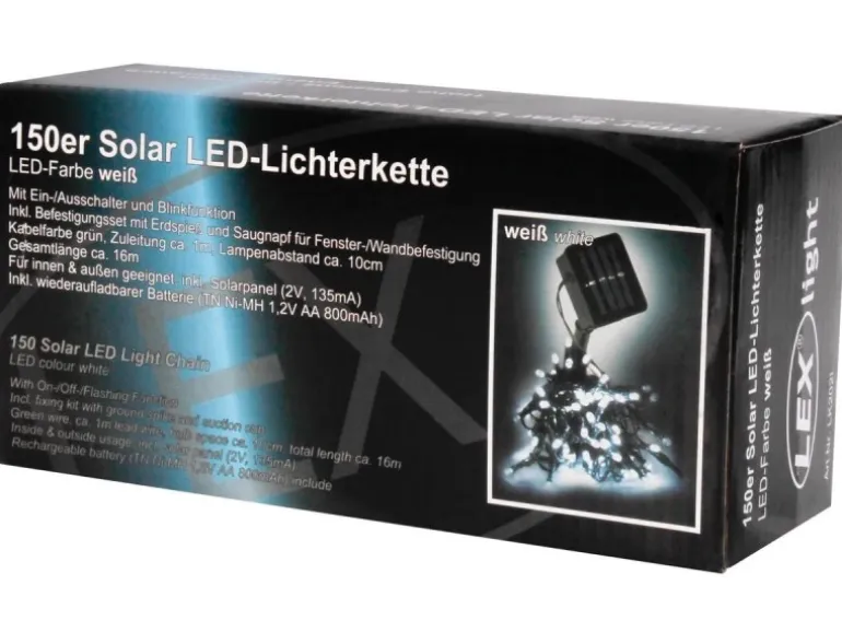 Lex 150er Solar LED Lichterkette Innen Außen Gartenbeleuchtung Party Outdoor Weiß