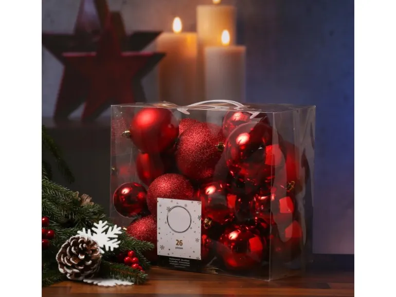 Marelida Christbaumkugel Weihnachtskugel Bruchfest Glänzend Matt Glitzernd Rot 26er Außen