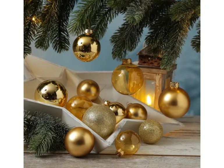 Marelida Christbaumkugel Weihnachtskugel Glas Glänzend Matt Glitzernd Gold 42 Stück