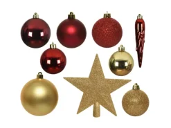 Marelida Christbaumkugeln Weihnachtskugeln Mit Stern Baumspitze Bruchfest Gold Rot 33St