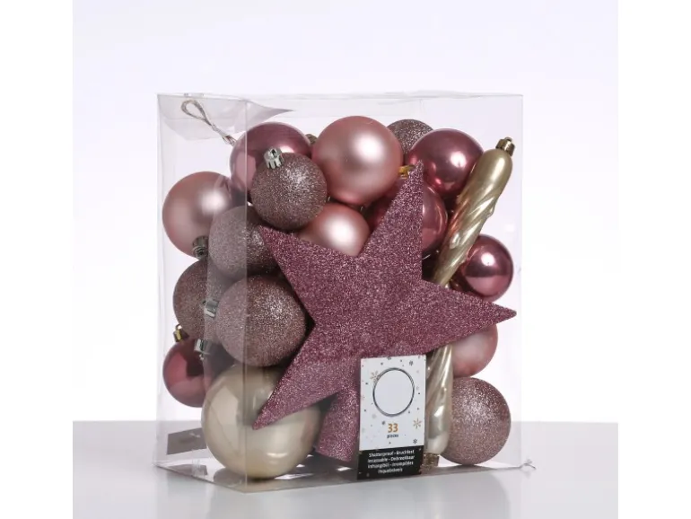 Marelida Christbaumkugeln Weihnachtskugeln Mit Stern Baumspitze Bruchfest Creme Rosa 33St