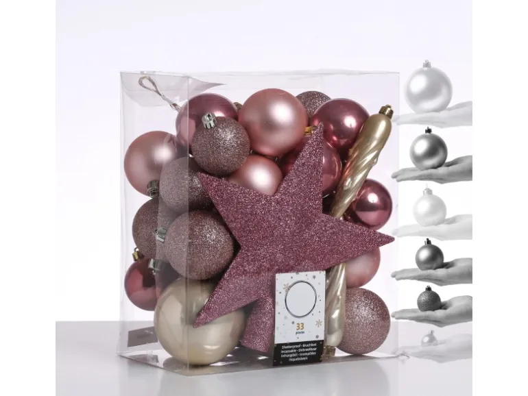 Marelida Christbaumkugeln Weihnachtskugeln Mit Stern Baumspitze Bruchfest Creme Rosa 33St