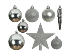 Marelida Christbaumkugeln Weihnachtskugeln Mit Stern Baumspitze Bruchfest Silber 33St.