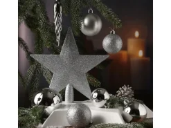 Marelida Christbaumkugeln Weihnachtskugeln Mit Stern Baumspitze Bruchfest Silber 33St.