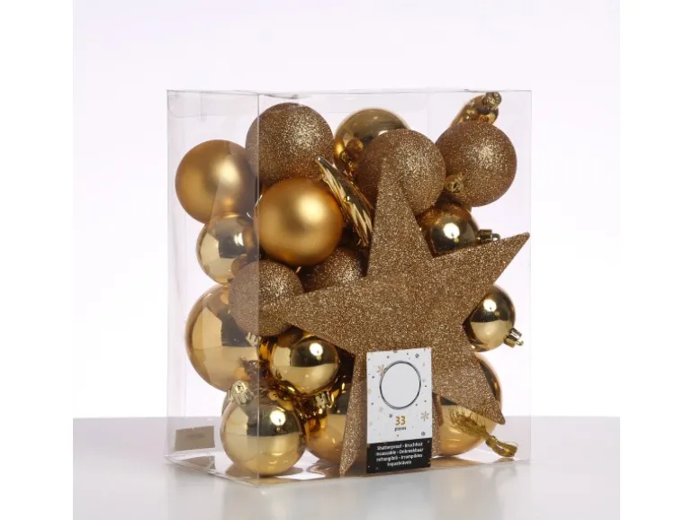 Marelida Christbaumkugeln Weihnachtskugeln Mit Stern Baumspitze Bruchfest Gold 33 Stück